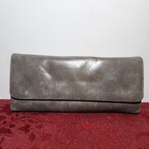 Hobo International Sadie Grey Leather Baguette Tri Fold Long Wallet